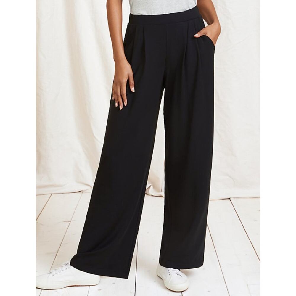 new GARNET HILL classic black soft casual wide leg knit pull on trouser pants